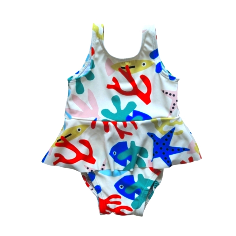NWOT! Hanna Andersson Skirted One-piece Swimsuit in Coral Reef - Size 3-6M